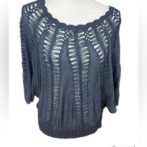 Tiny Navy Blue Top Size Small Banded Waist Rayon Polyester